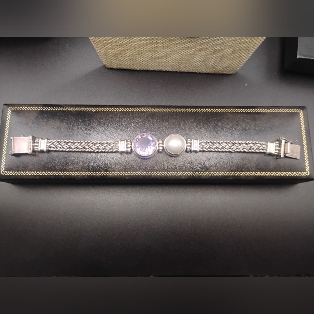 Rustic Braided Amethyst & Pearl Bracelet